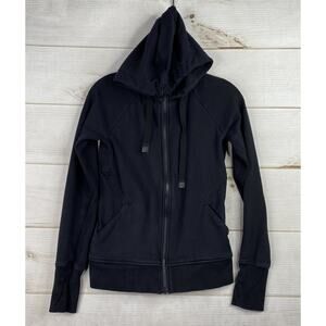 Athleta Hoodie Women XS Black Full Zip Thumb Holes Pockets Activewear Jacket